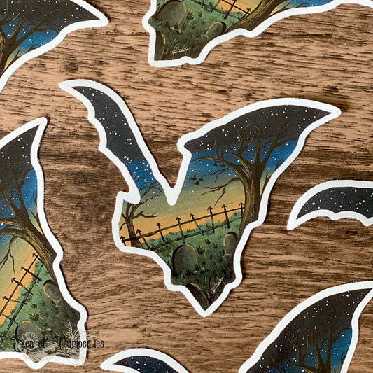 Haunted Graveyard Bat Vinyl Sticker